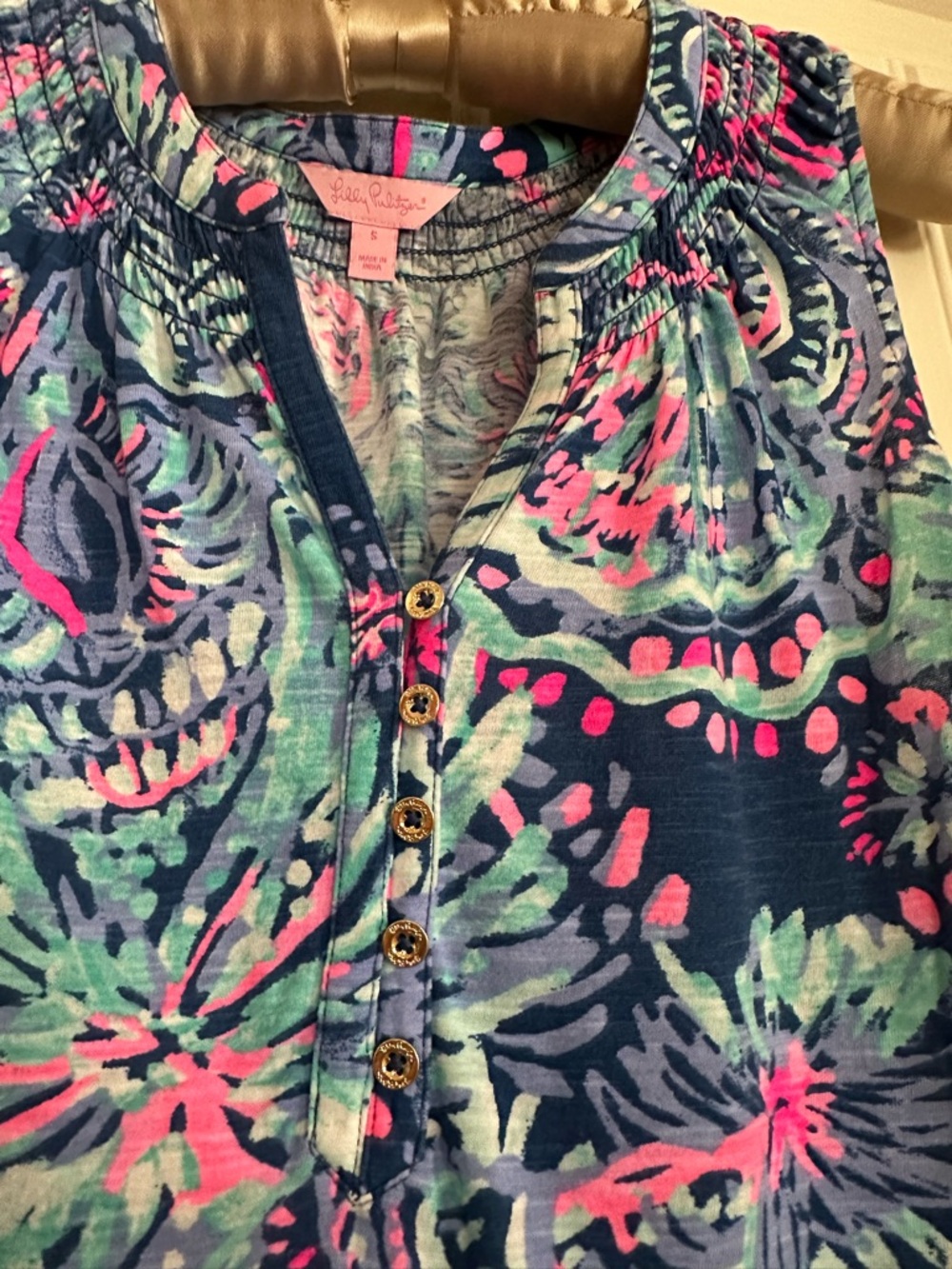 Lilly Pulitzer Navy Multi Floral Button Henley Small